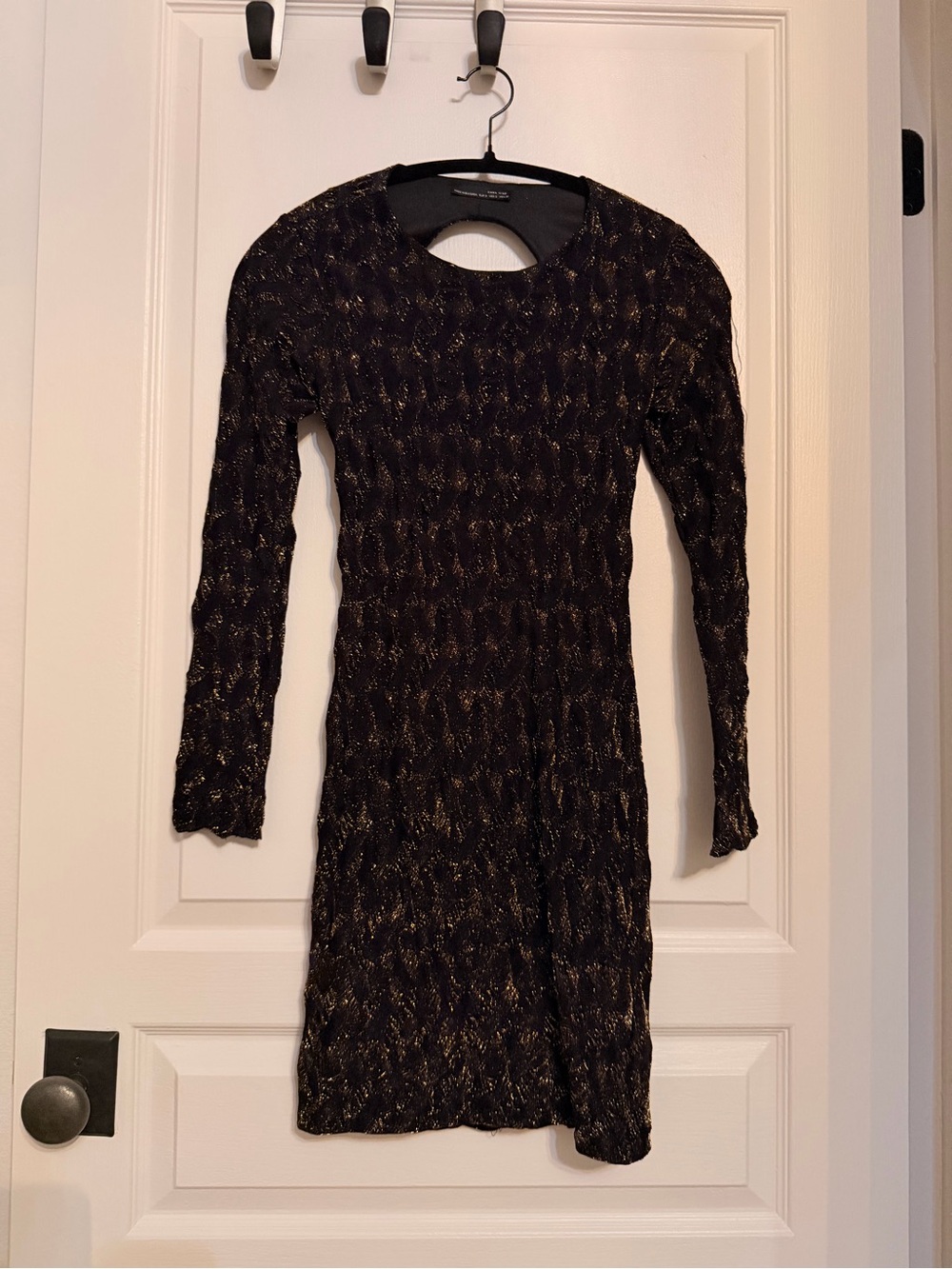 Zara Black Long-Sleeve Dress with Gold Sparkle